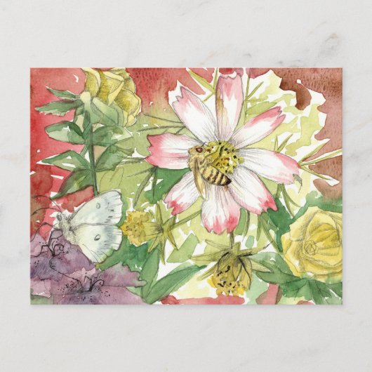ミツバチの花サマーガーデン花粉媒介者 ポストカード (正面)