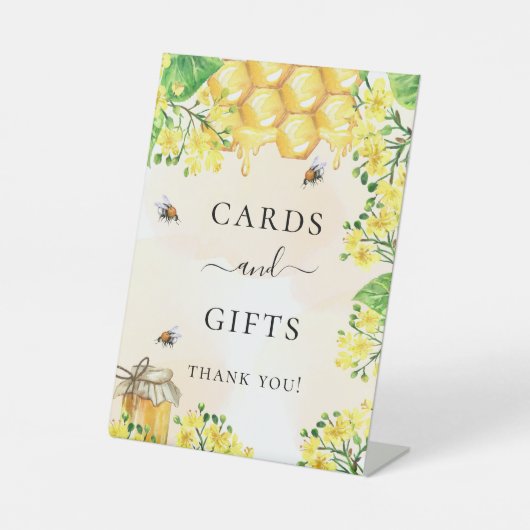 ミツバチの蜂蜜イエロー花模様パーティーカードギフト 台座サイン (正面)