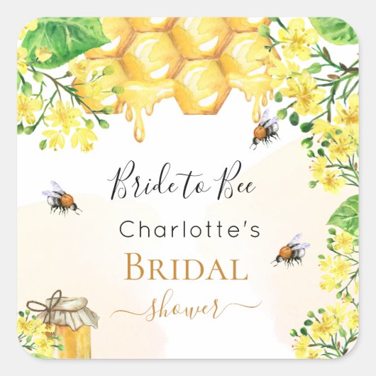 ミツバチの蜂蜜黄色の花の ブライダルシャワー スクエアシール (正面)