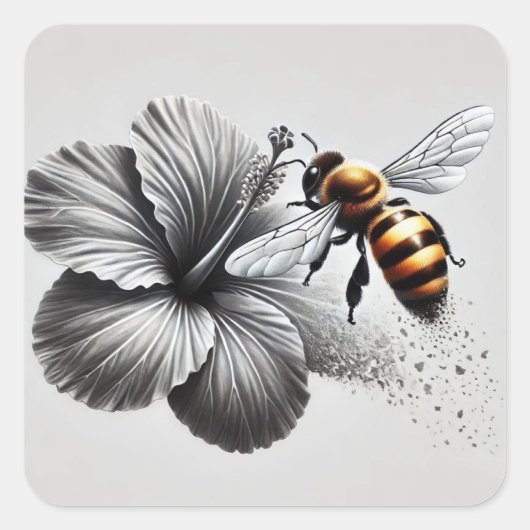 ミツバチの詳細マクロビュー スクエアシール (正面)