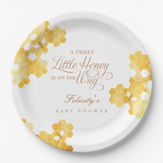 ミツバチの赤ちゃんシャワーの途中の甘い小さな蜂蜜 ペーパープレート (正面)