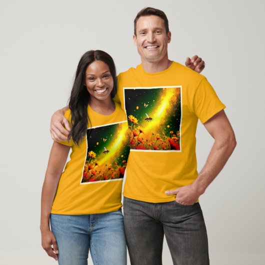 ミツバチの黄金の花粉バースト ジョイ デザイン Tシャツ (ユニセックス)