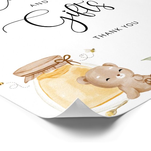 ミツバチはヒマワリのカードとギフトのサインを持つ ポスター (角)