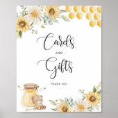 ミツバチはヒマワリのカードとギフトのサインを持つ ポスター (正面)