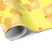 ミツバチはレモンイエローの四角い模様を踊る ラッピングペーパー (ロールコーナー)