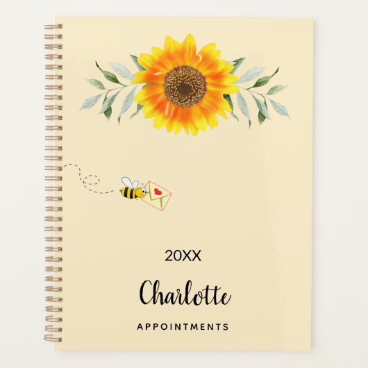 ミツバチひまわり黄色モノグラム2025 プランナー手帳 (正面)