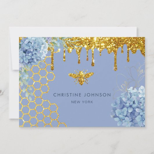 ミツバチやアジサイの花 招待状 (正面)