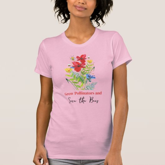ミツバチを救え 花の花粉授粉者Tシャツ Tシャツ (正面)