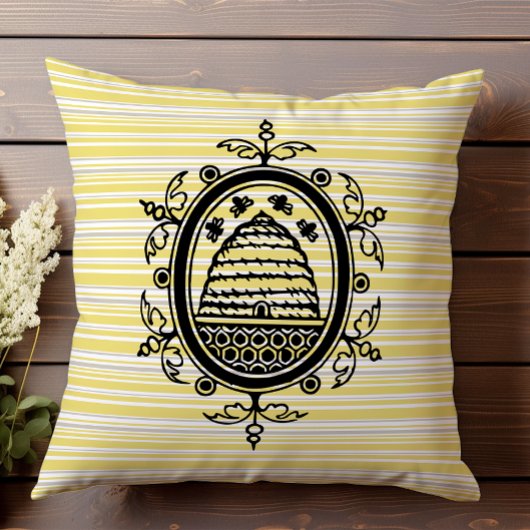 ミツバチイエローとグレーの幾何学模様 クッション