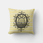 ミツバチイエローとグレーの幾何学模様 クッション (正面)