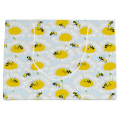 ミツバチオンフラワーラージ抱き枕-青の背景 ラージペーパーバッグ (正面)