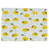 ミツバチオンフラワーラージ抱き枕-青の背景 ラージペーパーバッグ (裏面)