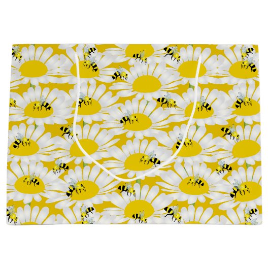 ミツバチオンフラワーラージ抱き枕-黄色の背景 ラージペーパーバッグ (正面)