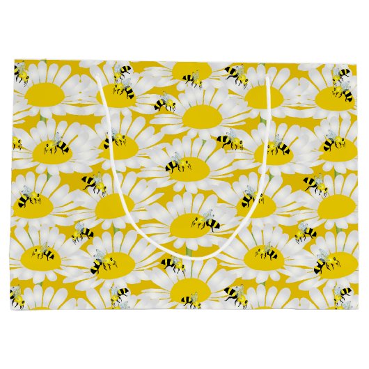 ミツバチオンフラワーラージ抱き枕-黄色の背景 ラージペーパーバッグ (裏面)