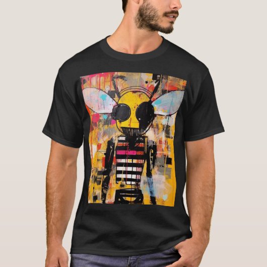 ミツバチキャラクターアート グランジポップアート 昆虫ハイブリッド Tシャツ (正面)