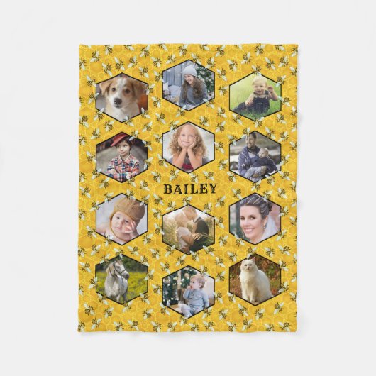 ミツバチハニカムインスタグラムDIYファミリーフォトコラージュ フリースブランケット (正面)