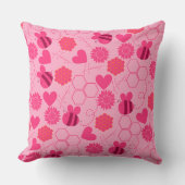 ミツバチヴィンテージひまわりピンクフローラ クッション (正面)