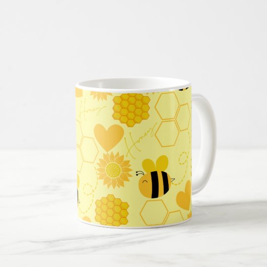 ミツバチヴィンテージひまわり黄色フローラ コーヒーマグカップ (正面右)