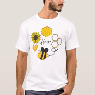 ミツバチヴィンテージひまわり黄色フローラ Tシャツ