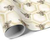 ミツバチヴィンテージスタイルハニカムビーパターン ラッピングペーパー (ロールコーナー)