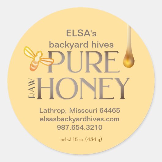 ミツバチ付きイエローハニードリップラベル ラウンドシール (正面)
