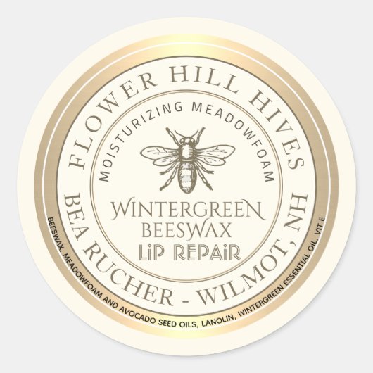 ミツバチ付きクリスマスウィンターグリーンビーズワックスリップ修理 ラウンドシール (正面)