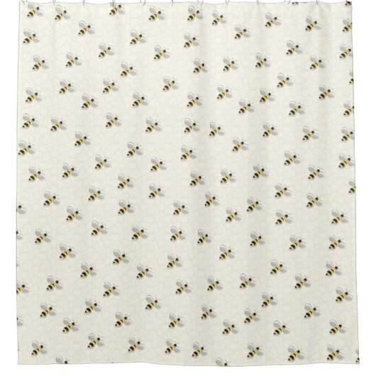 ミツバチ図解入りの、写真付きのミツバチ黄色黒虫 シャワーカーテン (正面)