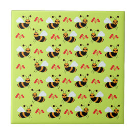 ミツバチ赤い花模様 タイル