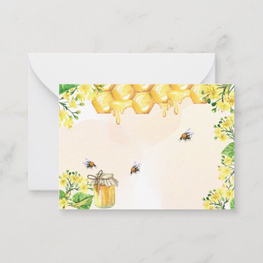 ミツバチ黄花模様ハニカム反応RSVP ノートカード (裏面)