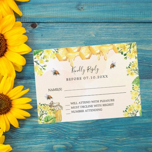 ミツバチ黄花模様ハニカム反応RSVP ノートカード