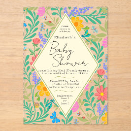 ミツバチ、てんとう虫、蝶、トンボ & 花 アクリル招待状