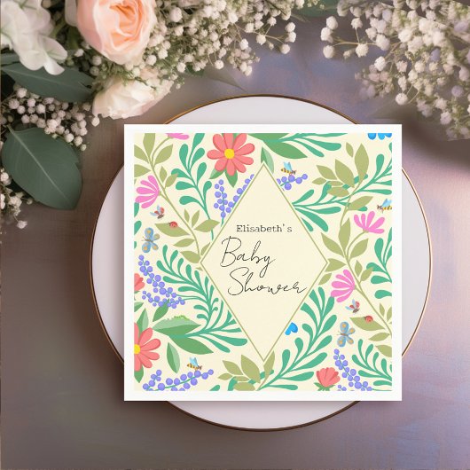 ミツバチ、てんとう虫、蝶、トンボ & 花 スタンダードカクテルナプキン