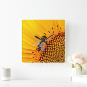 ミツバチ(ひまわり) スクエア壁時計 (ホーム)