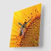 ミツバチ(ひまわり) スクエア壁時計 (傾斜)