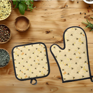 ミツバチ ハニカム イエロー 鍋つかみ&鍋敷きセット