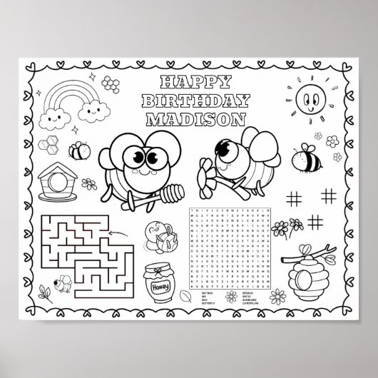 ミツバチ バグ 誕生日ぬりえマット ポスター (正面)