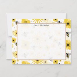 ミツバチ&フラワーズフラットノートカード 招待状