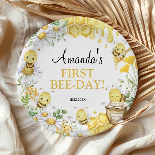 ミツバチ フラワー はじめてのBee Day 誕生日パーティー ペーパープレート