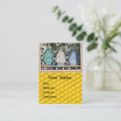 ミツバチ、ミツバチの巣箱、中世の養蜂家ミニチュア 名刺 (スタンド正面)