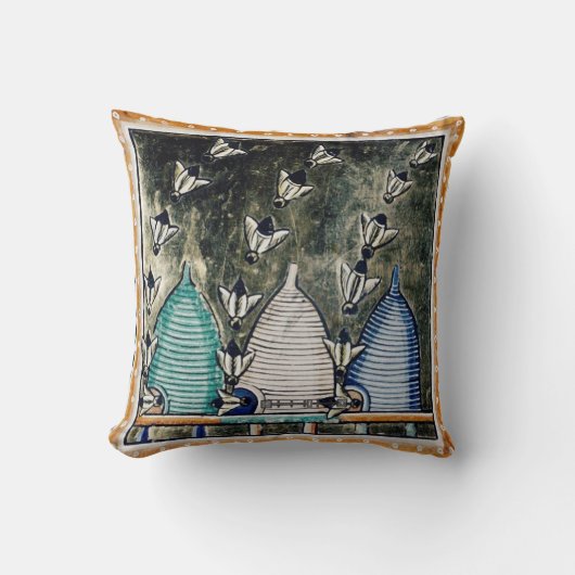 ミツバチ、ミツバチ巣中世の養蜂家 クッション (正面)