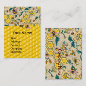 ミツバチ、ミツバチ櫛、春の花養蜂家 名刺 (正面/裏面)