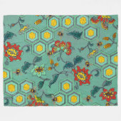 ミツバチ、ミツバチ、ミツバチの巣、春の花養蜂家グリーン フリースブランケット (正面(横))
