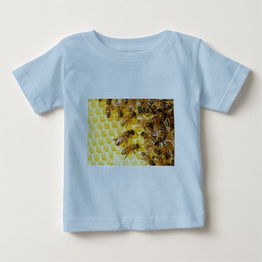 ミツバチ+巣+蜂蜜+コンブ+スイーツ+黄色 ベビーTシャツ (正面)