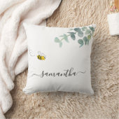 ミツバチeucalyptus greeneryホワイトモノグラム クッション (ブランケット)