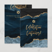 ✡ ミツヴァのお祝い！ 水彩アゲート スレートブルー エンクロージャーカード (正面/裏面)