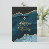 ✡ ミツヴァのお祝い！ 水彩アゲート ティール ブルー エンクロージャーカード (スタンド正面)