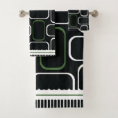 ミデアス |黒と白の緑の長方形 バスタオルセット (インサイチュ)