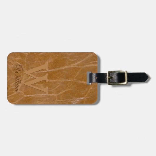 ミディアムオークブラウンカウレザーテクスチモノグラムのャ ラゲッジタグ (正面横)