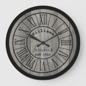 ミディアムグレー/グレーウッドファームハウスファミリー名 ラージ壁時計 (正面)