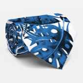 ミディアムデニムブルートロピカルパーム葉ズアイランドネック ネクタイ (ロール)